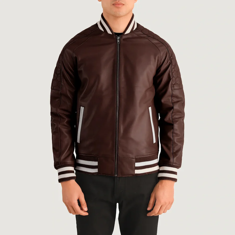 Pascal Maroon Leather Varsity Jacket 4