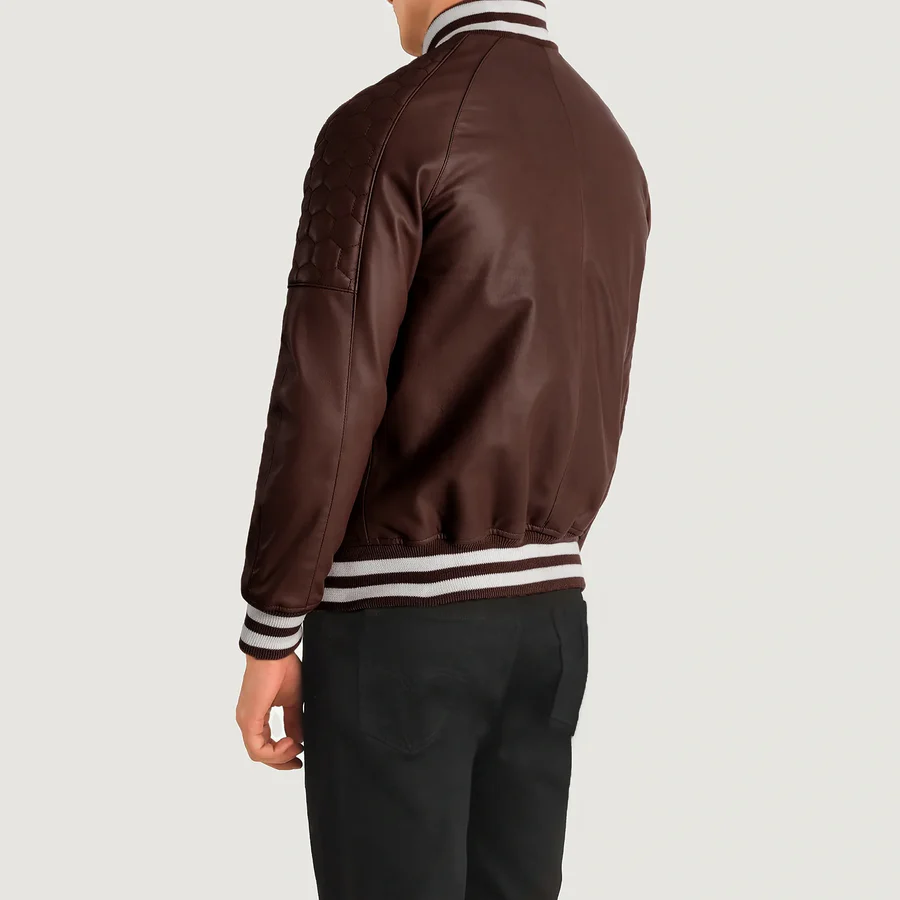 Pascal Maroon Leather Varsity Jacket 6
