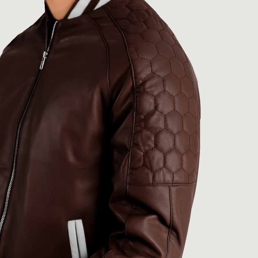 Pascal Maroon Leather Varsity Jacket 7