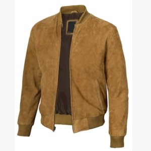 Men Brown Bomber Suede Jacket