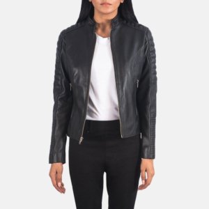 Women Quilted Black Leather Biker Jacket