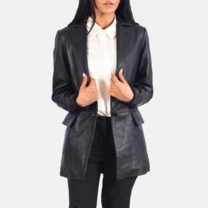 Women Black Leather Blazer