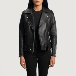 Women Black Leather Biker Jacket