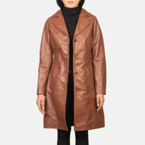 Noir Elegance Brown Leather Coat