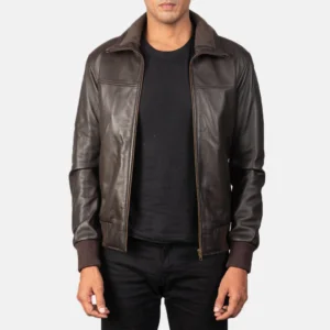 Men Air Rolf Brown Leather Bomber Jacket