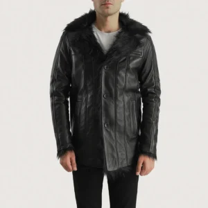 Men Furcliff Black Leather Coat