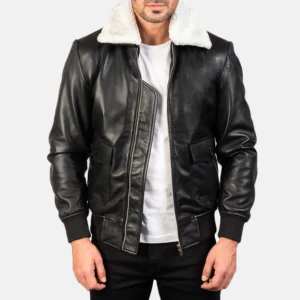 Men Airin G-1 Black & White Leather Bomber Jacket