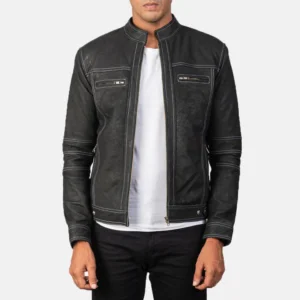Men Distressed Black Leather Jacket
