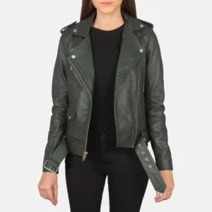 Women Green Leather Biker Jacket