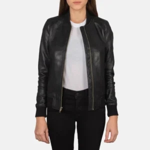 Women Bliss Black Leather Bomber Jacket