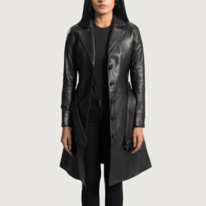 Vintage Black Leather Trench Coat